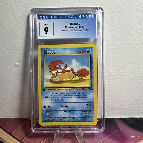 Krabby Pokemon 1999 Fossil 1st Edition 51/62  - CGC 9 Mint - Picture 1 of 2